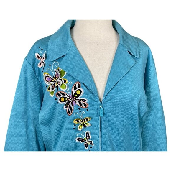 Bob Mackie Wearable Art Butterfly Embroidered Jacket Zip Front 3/4 Sleeves 2X - Picture 2 of 10